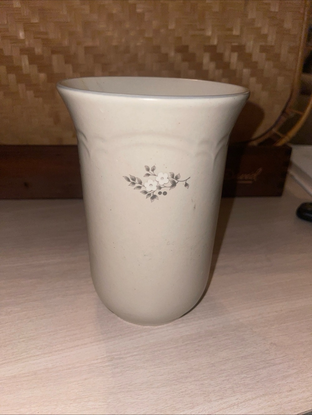 Pfaltzgraff Remembrance Utensil Crock Holder Off White Gray Floral USA